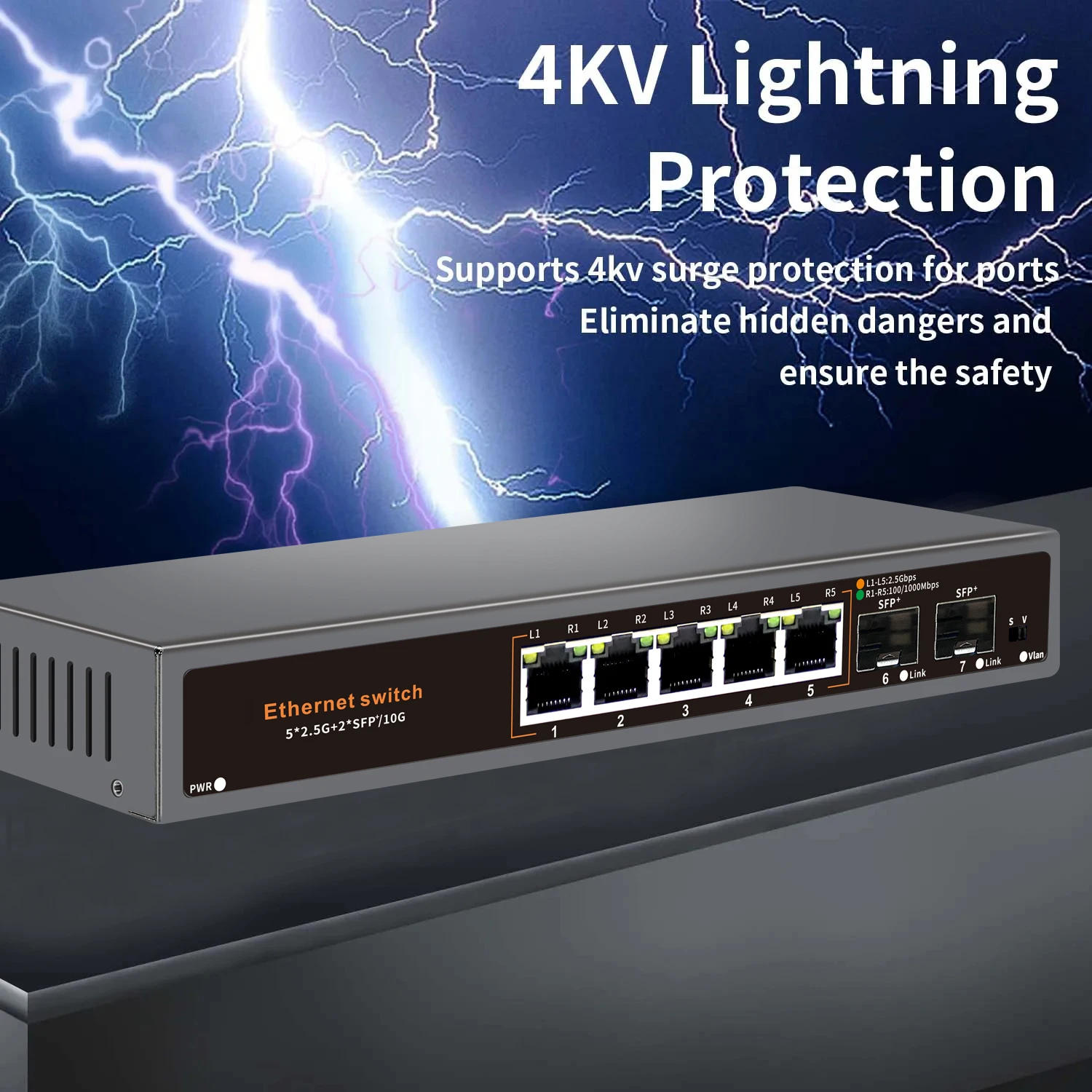 Ethernet-коммутатор с 5 портами, 2,5 ГГц, 2,5 ГГц, RJ45 ,5 Ports 2.5G Ethernet Switch 2.5G RJ45 Gigabit Switch with 2*10G SFP Port for Camera/CCTV Security Lan Ethernet Fiber Optic Hub
