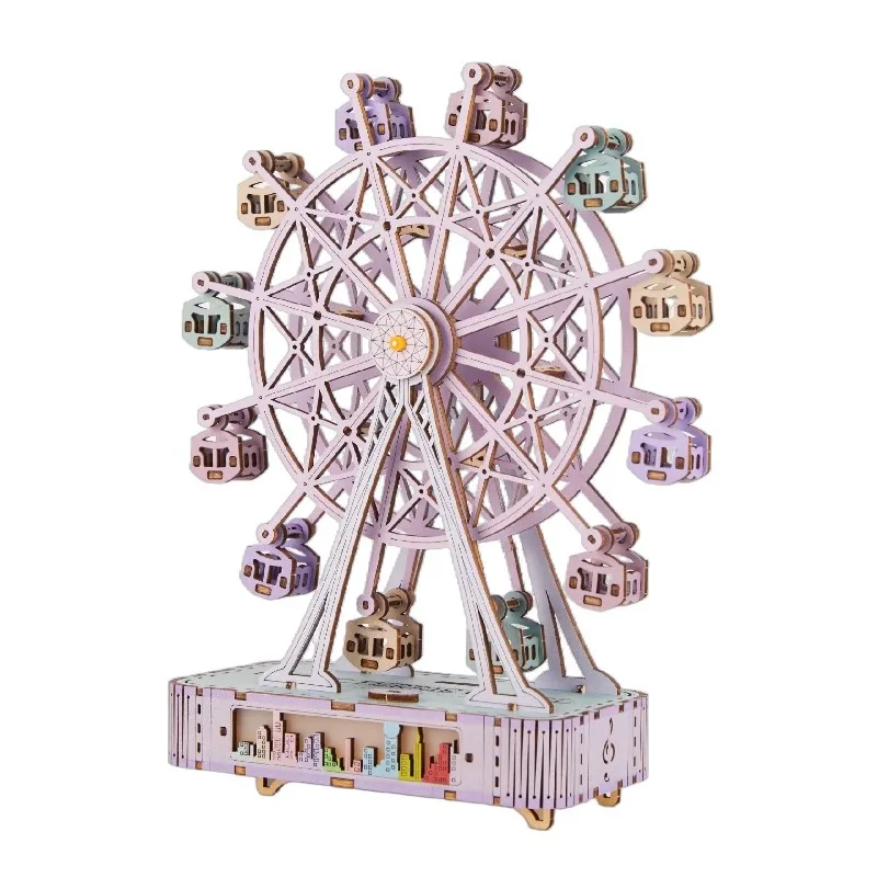 

DIY Color Wooden 3D Stereoscopic Puzzle Special-shaped Puzzle Ferris Wheel Model Wooden Mechanical Difficult Music Box