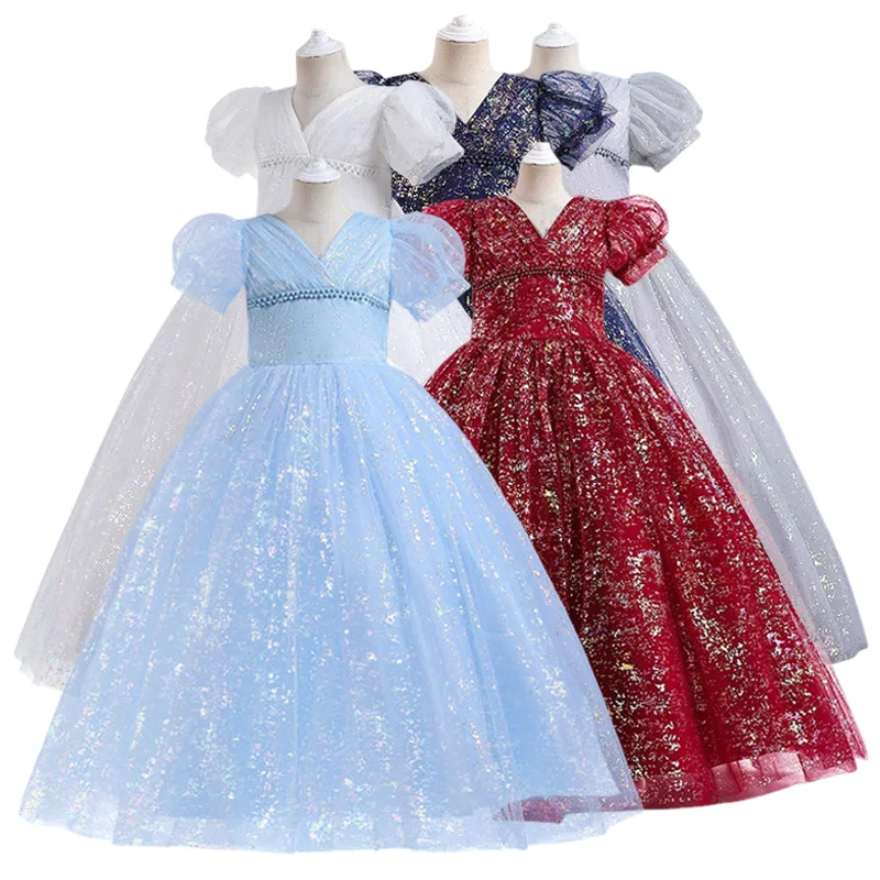 Robe de princesse scintillante en tulle pour filles de 4 à 12 ans, robe de Rh, bling élégant, carnaval, spectacle, fête d'anniversaire