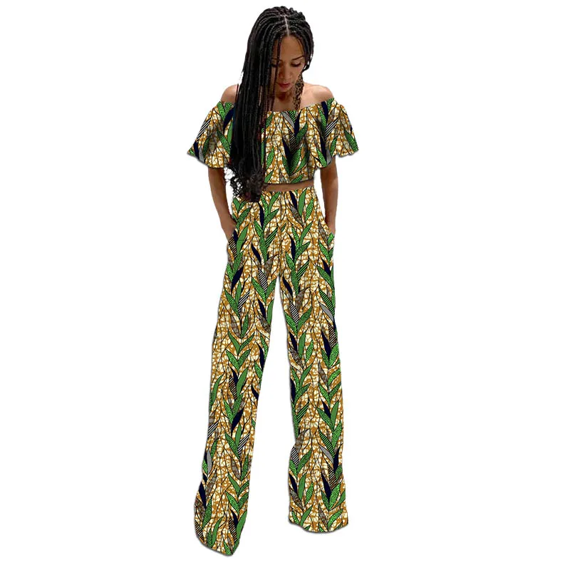 

Женские брючные комплекты в африканском стиле от кутюр, топы с обнаженными плечами, прямые брюки с нашивкой в Анкаре, женские наряды в Анкаре