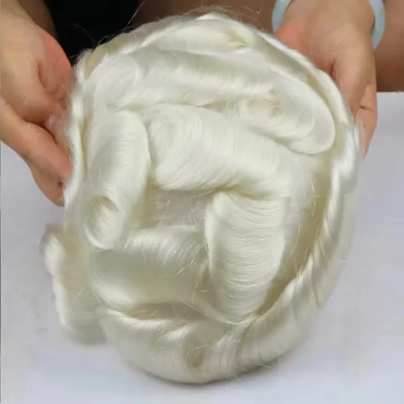 60RY اللون الأبيض الرجال شعري طبيعي الشعر المستعار كامل pu 0.02 مللي متر سوبر رقيقة الجلد رجالي الشعر المستعار 100% الهندي خصلات الشعر المستعار الإنسان للذكور #3