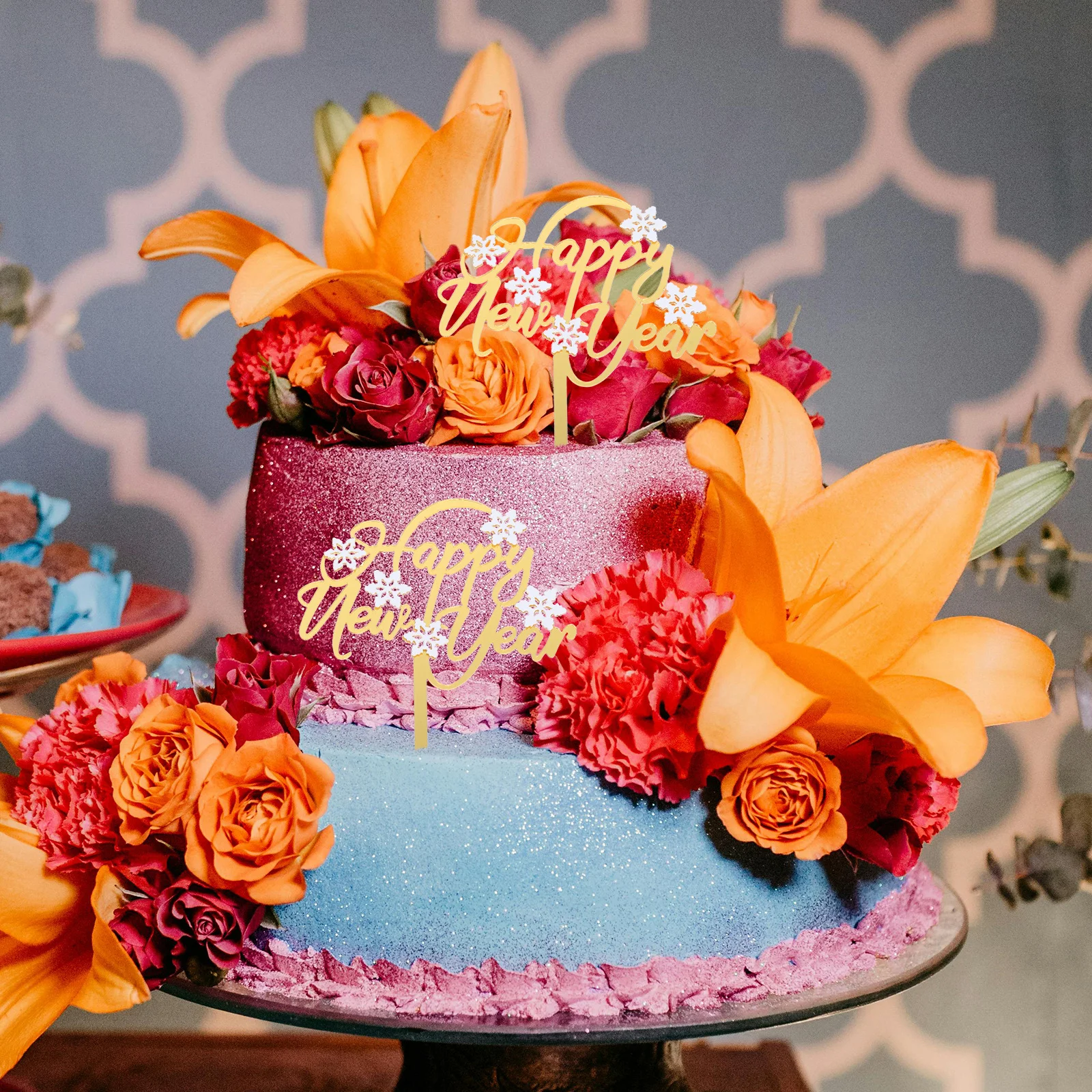 

10Pcs New Year's Eve Cake Topper Set Acrylic Light Weight Design for Indoor Outdoor Party Happy New Year Theme Decoration