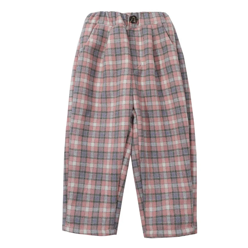 Girls with Fleece Casual Pants Autumn and winter Integrated Fleece Plaid Pants for Girls Baby Thick Pants