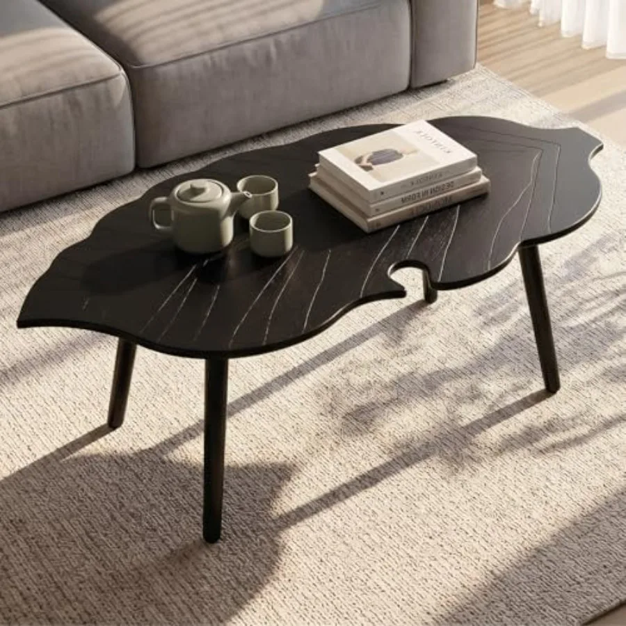 Small Modern Coffee Table for Living Room, Solid Wood, Natural Finish, Easy Assembly and Space-Saving Design