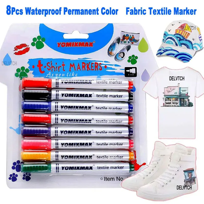 8Pcs Set Waterproof Permanent Color T Shirt Shoes Fabric Cloth Textile Marker Pen DIY Drawing Painting Wood Stone Art Graffiti