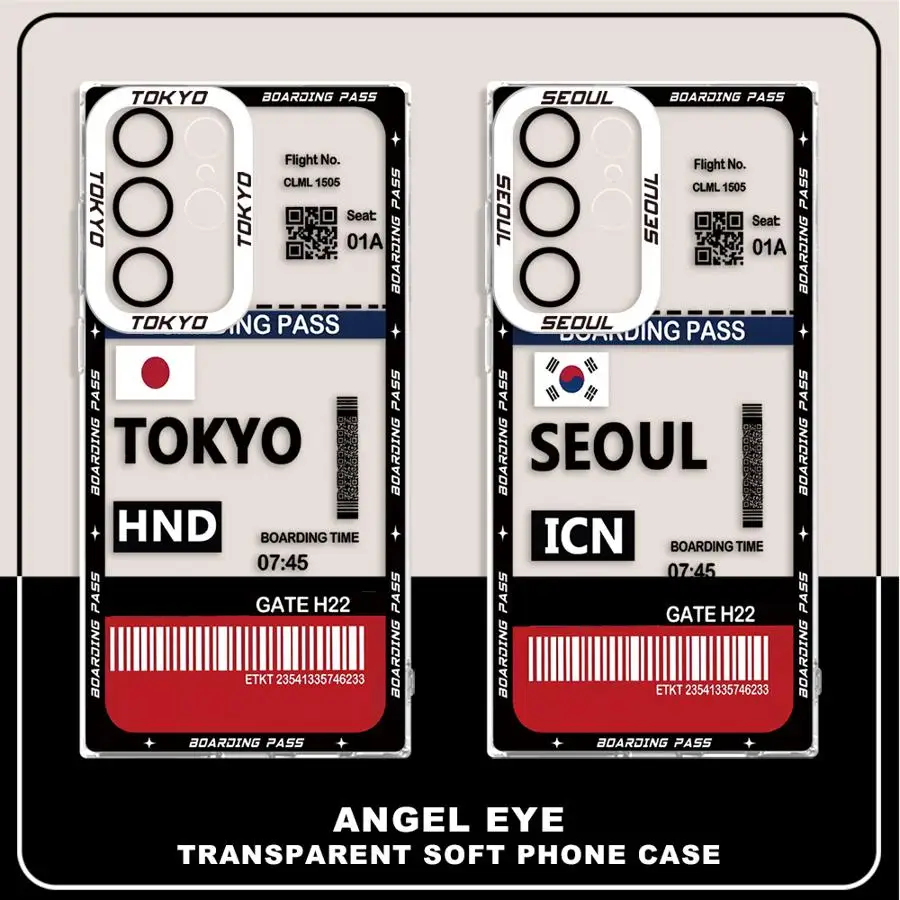 Funda de teléfono suave Tokyo Seoul Boarding Pass para Samsung Galaxy S25Ultra S23 + S22 Note 20 10 S24 Plus S25 Ultra S25 + S24 + S20