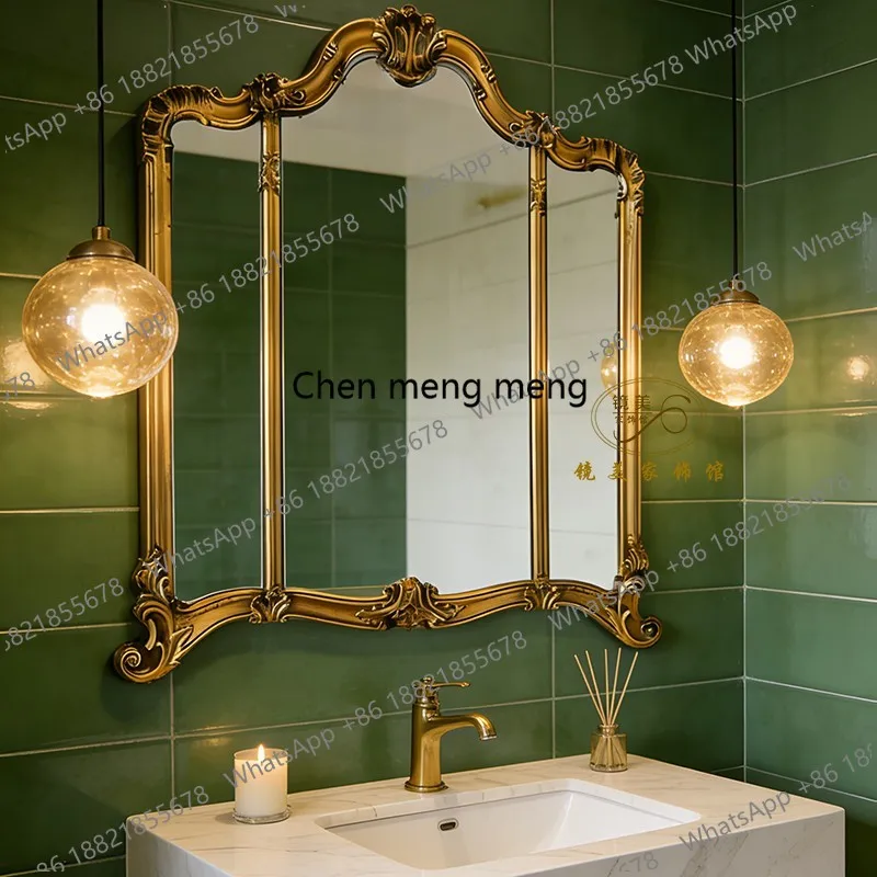 

French vanity mirror American retro vanity mirror bathroom three-sided bathroom mirror fireplace decoration