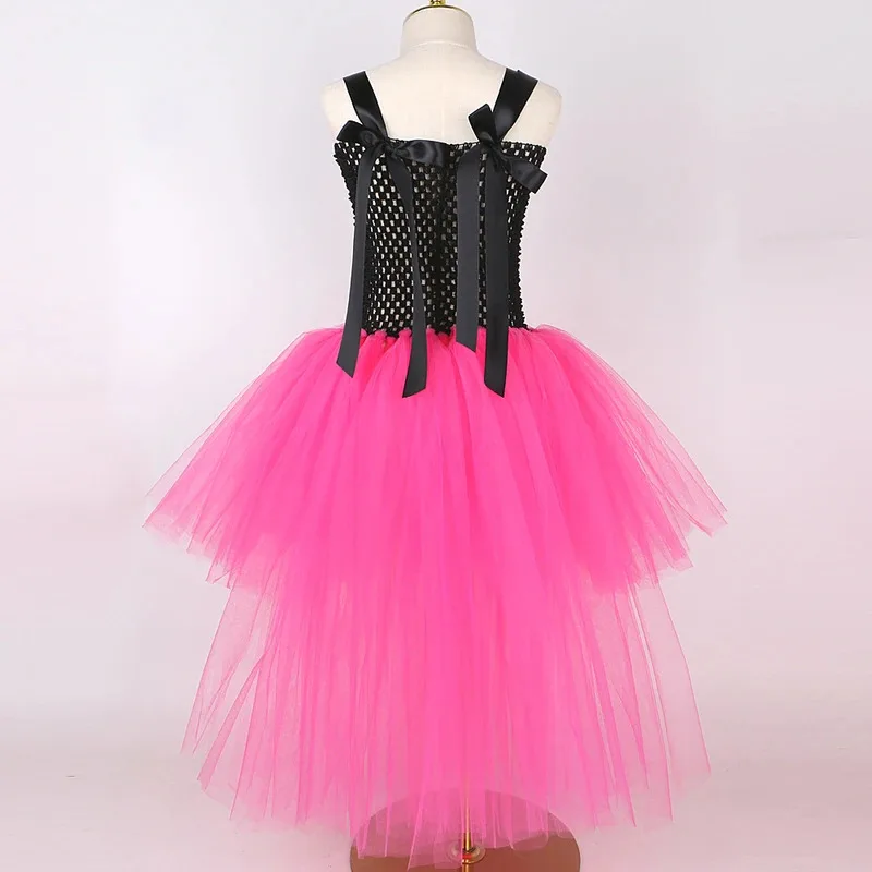 AD1 فستان سهرة أسود وردي ساخن للفتيات الصغيرات أزياء مستوحاة من الشحن للأطفال ملابس رسمية للمدرسة الثانوية المنخفضة 5@rD ~