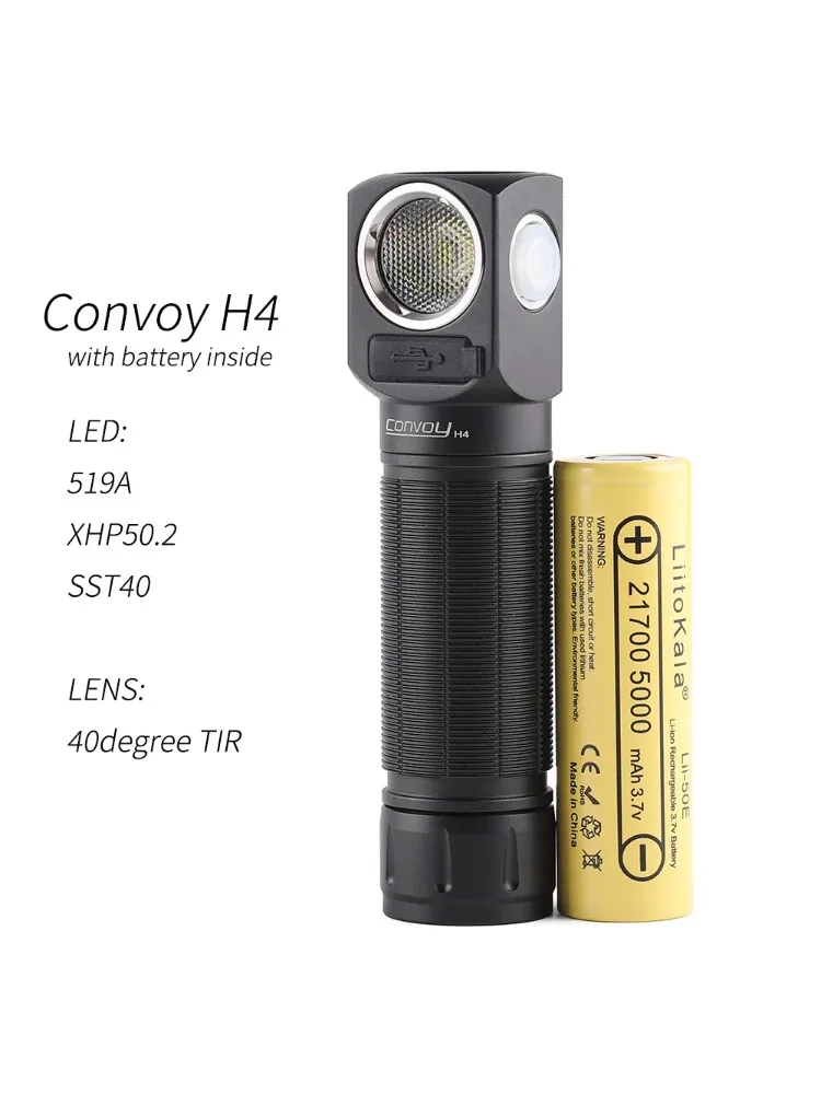 Convoy H4 SST40 519A XHP50.2 B35AM Multifunctionele zaklamp Koplamp 21700 Zaklampen Zaklamp Type-c met batterij - afbeelding 2