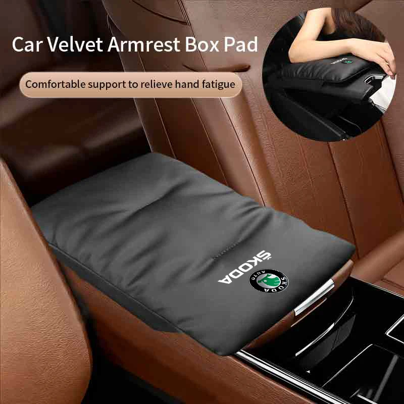 Car Velvet Armrest Pad Console Protector Cover Elbow Rest Mat Accessories For Skoda Octavia Rapid Kodiaq Superb Derivative Karoq view 3