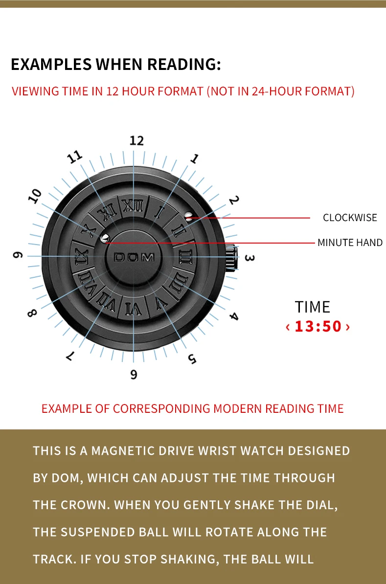 DOM-reloj de cuarzo para hombre, cronógrafo con puntero magnético de bola de hierro, resistente al agua, con personalidad creativa, a la moda, regalo, 1345