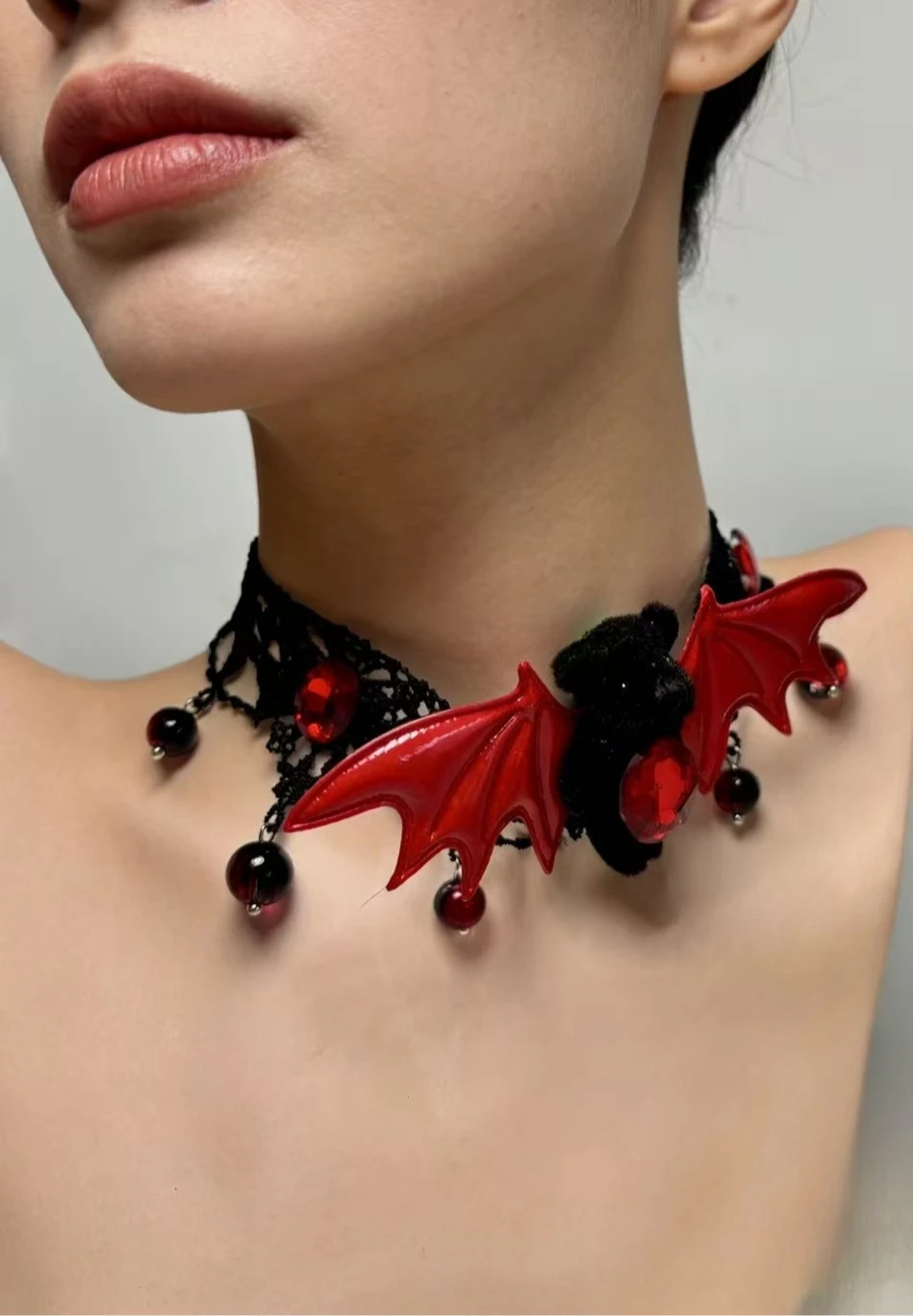 

Cute Black Devil Bear Necklace Wing Pendant Lace Choker Glam Party Gift Jewelry