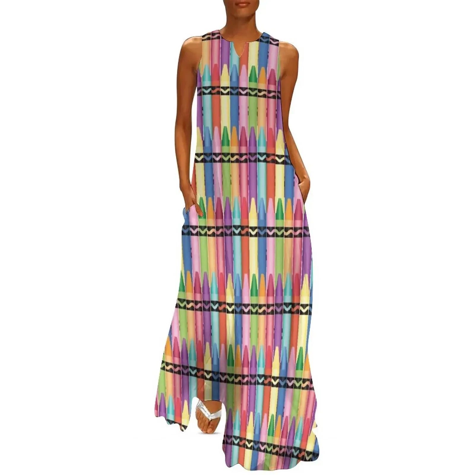 

Colorful Crayon Pattern Long Dress dress korean style long dress women summer Elegant gown