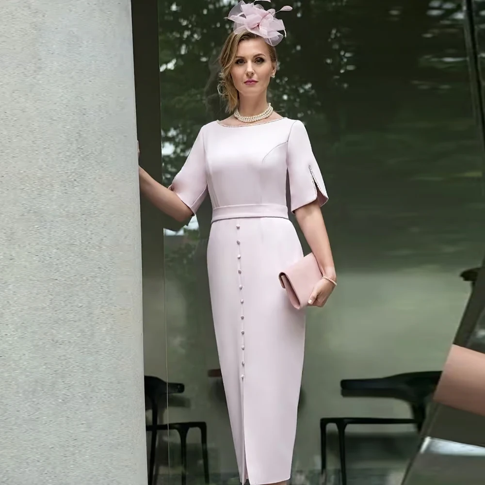 

Wedding Guest Dress for Women 2025 Light Pink Elegant Mother of the Bride Dresses for Weddings O Neck Midi Evening Party Gowns