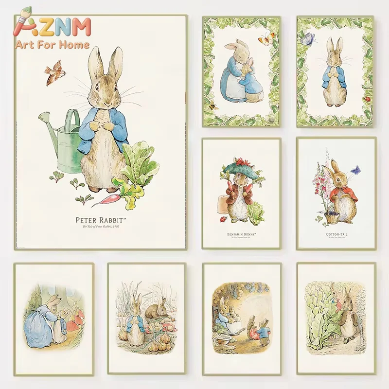 1PC Vintage Boho Bunny Rabbit Inspired Art Poster Room Bedroom Field Animal Decorative Painting Home Decor
