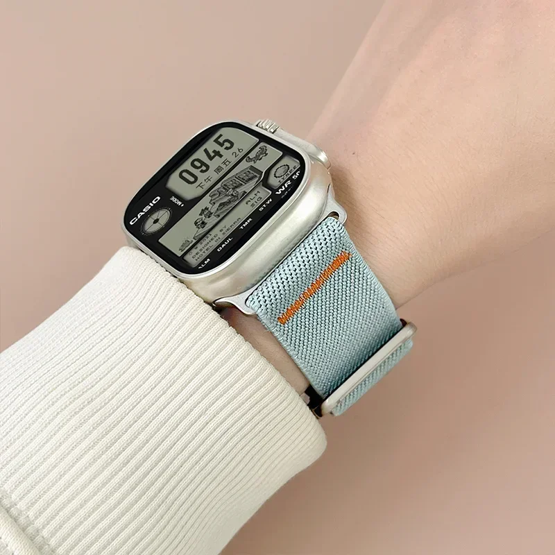 Apple Watch 밴드 시리즈 용 조절 가능한 나일론 스트랩 10 9 8 7 6 5 SE Ultra 2 49mm 44mm 45mm 40 41 42-46mm 금속 버클 액세서리