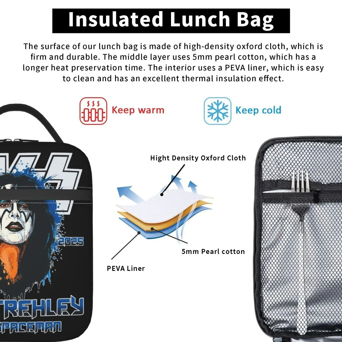 RIP Ace Frehlys عازف الجيتار 1951-2025 حقيبة الغداء صندوق الغداء عادية السفر المحمولة الحرارية حمل حقائب اليد حقيبة للحفاظ على البرودة المخصصة #4