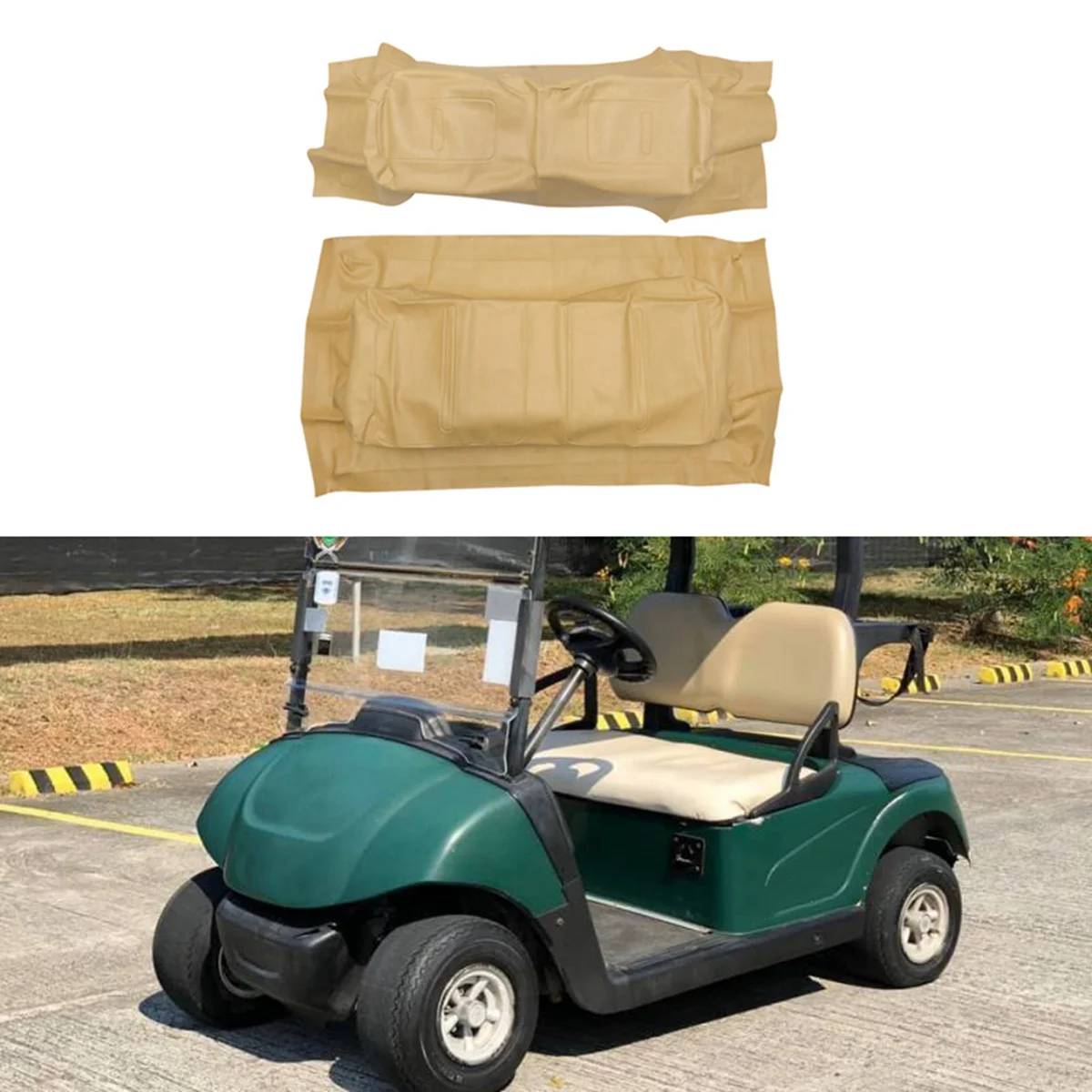 1Set Golf Cart Tan Front Seat Bottom Cover & Backrest for 1994-2014 71602-G04, 71753-G04