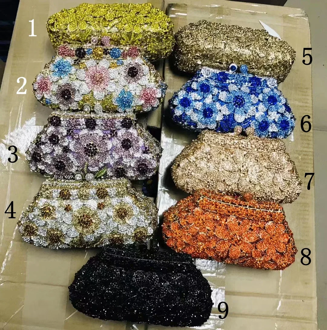 

XIYUAN Flower Rhinestone Colorful Crystal Handbag Woman Diamond Wedding Bridal Gala Purse Banquet Dinner Party Prom Evening Bag