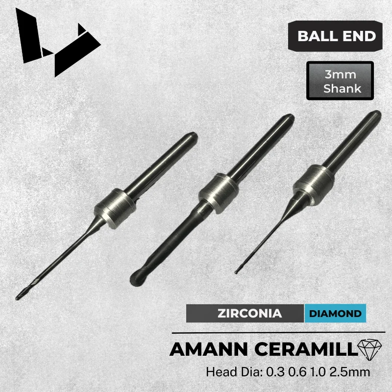 Roto RFID 760660 760661 760662 Repalcement Burs 2.5 1.0 0.6 0.3mm Diamond Coated Zirconia Milling Tools for Ceramill