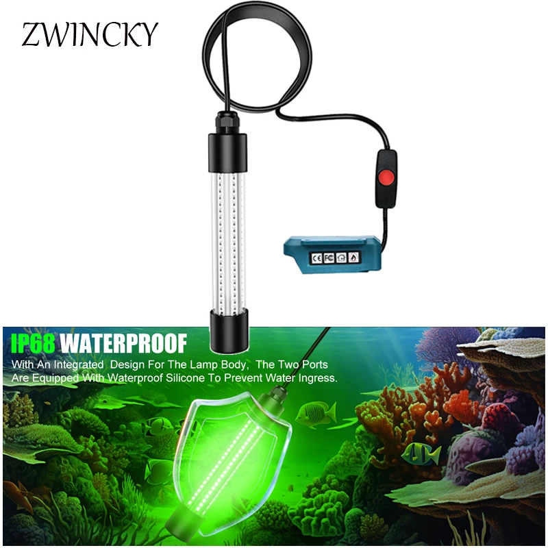 

Underwater Fishing Light Compatible for Makita 18V Battery LED Green Light for IP68 1300 Lumens Fish Attracting Night Fishing