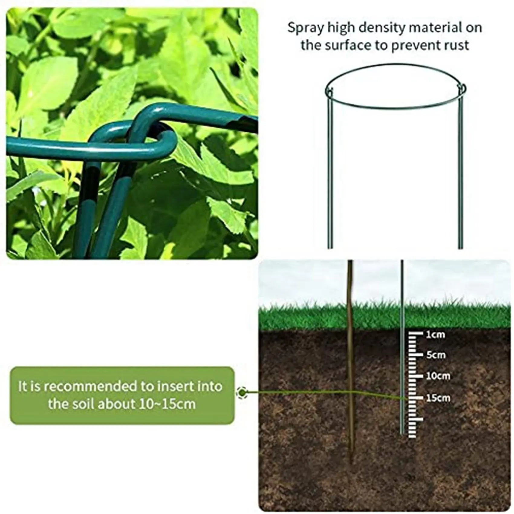 

AB33-16 Pcs Plant Support Stakes Ring Cage Metal Garden Plant Stake Green Half Round Plant Support Ring Large Plant Supports