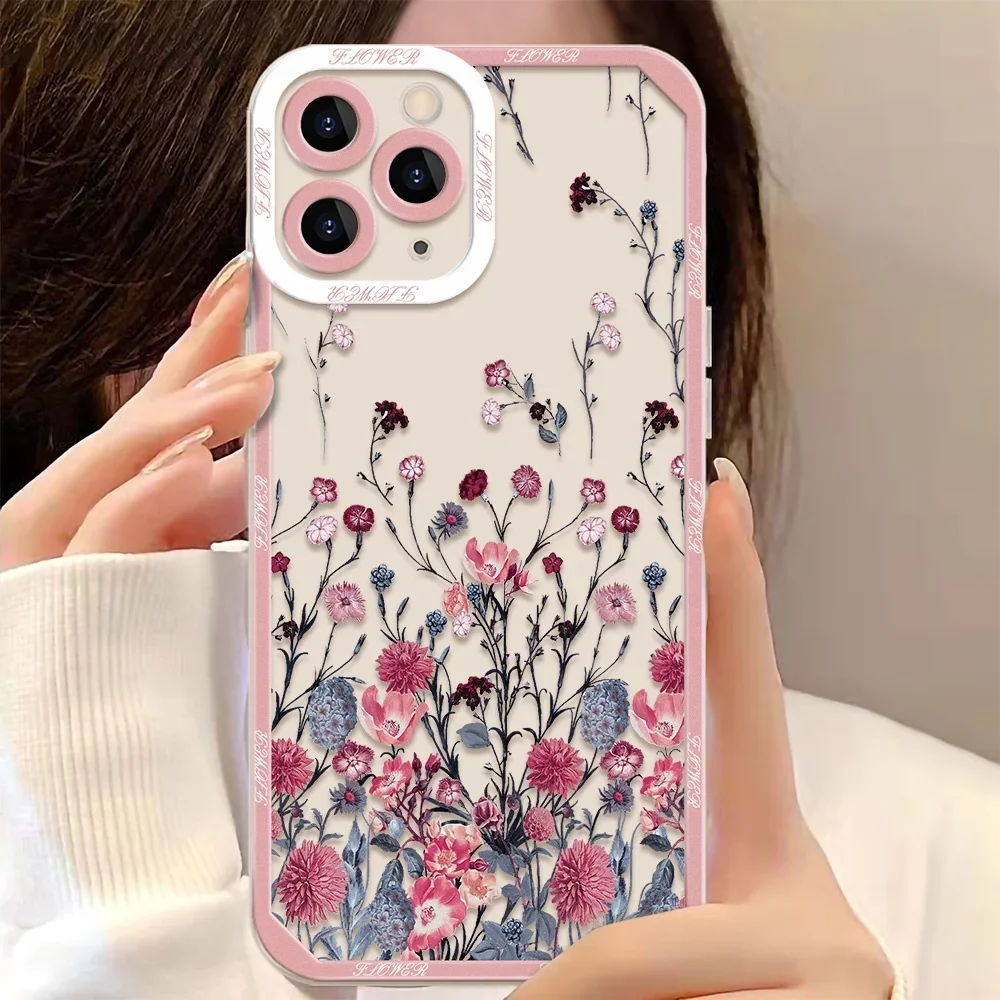 Phone Case For Samsung Galaxy A55 A15 A54 5G A16 A35 A25 S25 S24 Ultra S23 FE S20 S21 S22 Plus Leaves Flower Transparent Cover