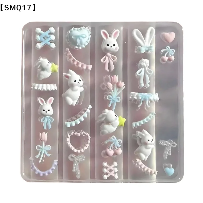 Lace Bowknot Bunny 3D Silicone Mold Nail Art Decoration Nails DIY Design Silicone Nail Template Nail Mold【SMQ】