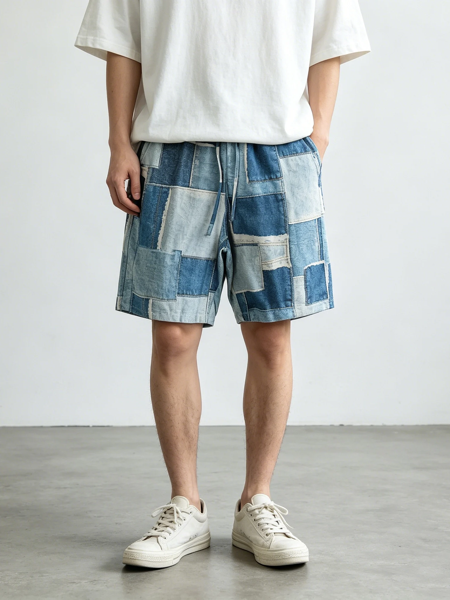 

2026 Summer New American Retro Elastic Waist Personalized Printed Shorts Men's Fashion Loose Multi-pocket Casual 5-point Pants