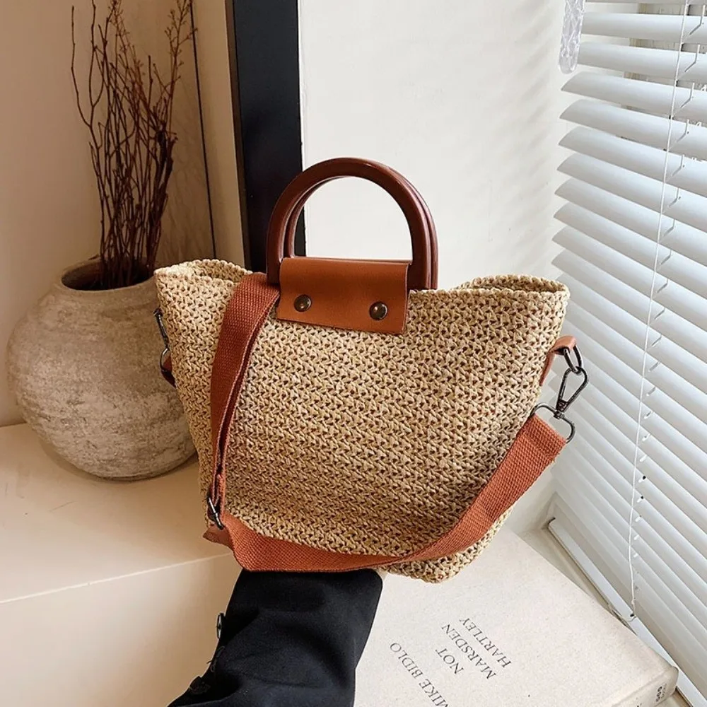 

Модная плетеная соломенная сумка с верхней ручкой в богемном стиле, сумка через плечо, для пляжного отдыха