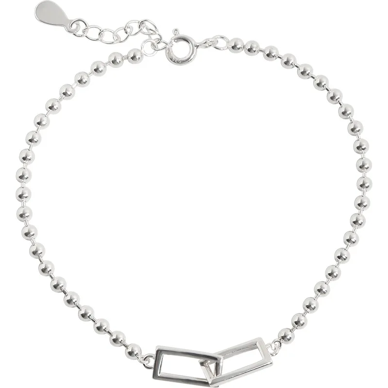 VENTFILLE 925 Sterling Silver Geometric Square Round Bead Bracelet For Women Personality Temperament Simple Hand Jewelry Party 5