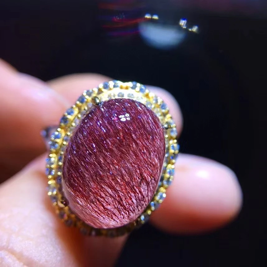 Natural Purple Super Seven 7 Red Lepidocrocite Quartz Adjustable Ring 14.6/11mm Oval Red Rutilated Women Men Jewelry AAAAAA