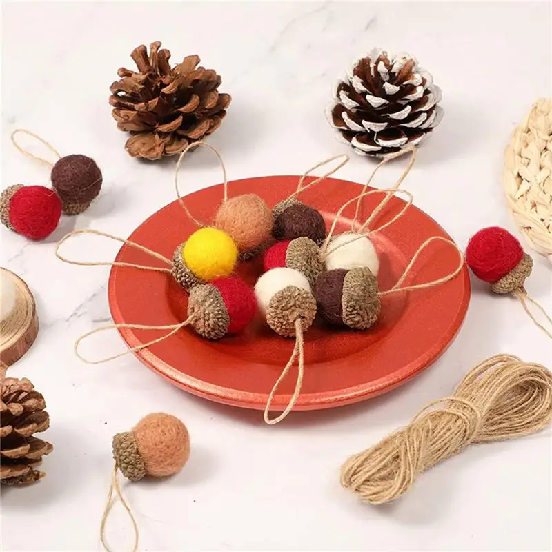 5pcs Xmas Tree Ornament Wool Felt Pine Tower Ball Pine Cone Acorn String DIYs Material Pendant Christmas Decor 2025 New Year