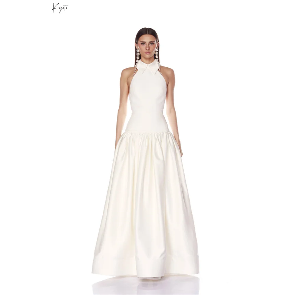 

Kyoto индивидуальное свадебное платье цвета слоновой кости с лямкой на шее длиной до пола, трапециевидное платье с открытой спиной, простые вечерние платья без рукавов 2025