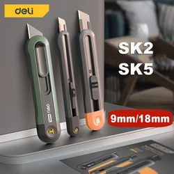 Deli Utility Knife 9/18mm Box Cutter SK5 Blades Auto Lock for Home School Work Art Supplies Cuting Knife Stationery