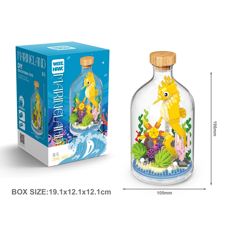 DIY MOC Drifting Bottle Ocean Animal Octopuses Pufferfish Seahorses Hermit Crabs  Building Blocks Model Bricks Kids Sets Kit Toy