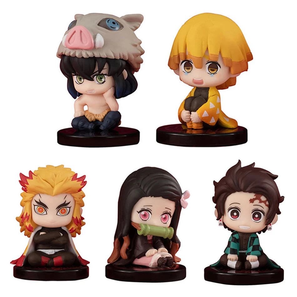 Q Posket Demon Slayer Figure Wholesale Mini Figurine 5cs 10Pcs 15Pcs Sets Kimetsu No Yaiba Small PVC Dolls Desktop Decoration