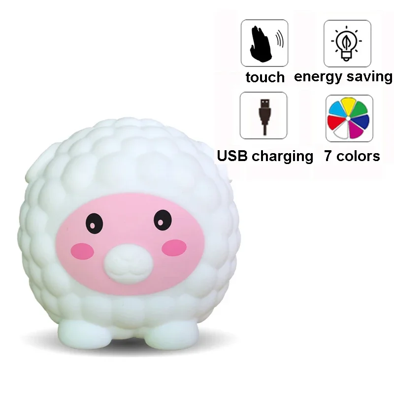 

7-цветная меняющаяся мультяшная милая овечка, USB-зарядка, мягкая настольная лампа, домашний декор для детей, ночник с сенсорным управлением