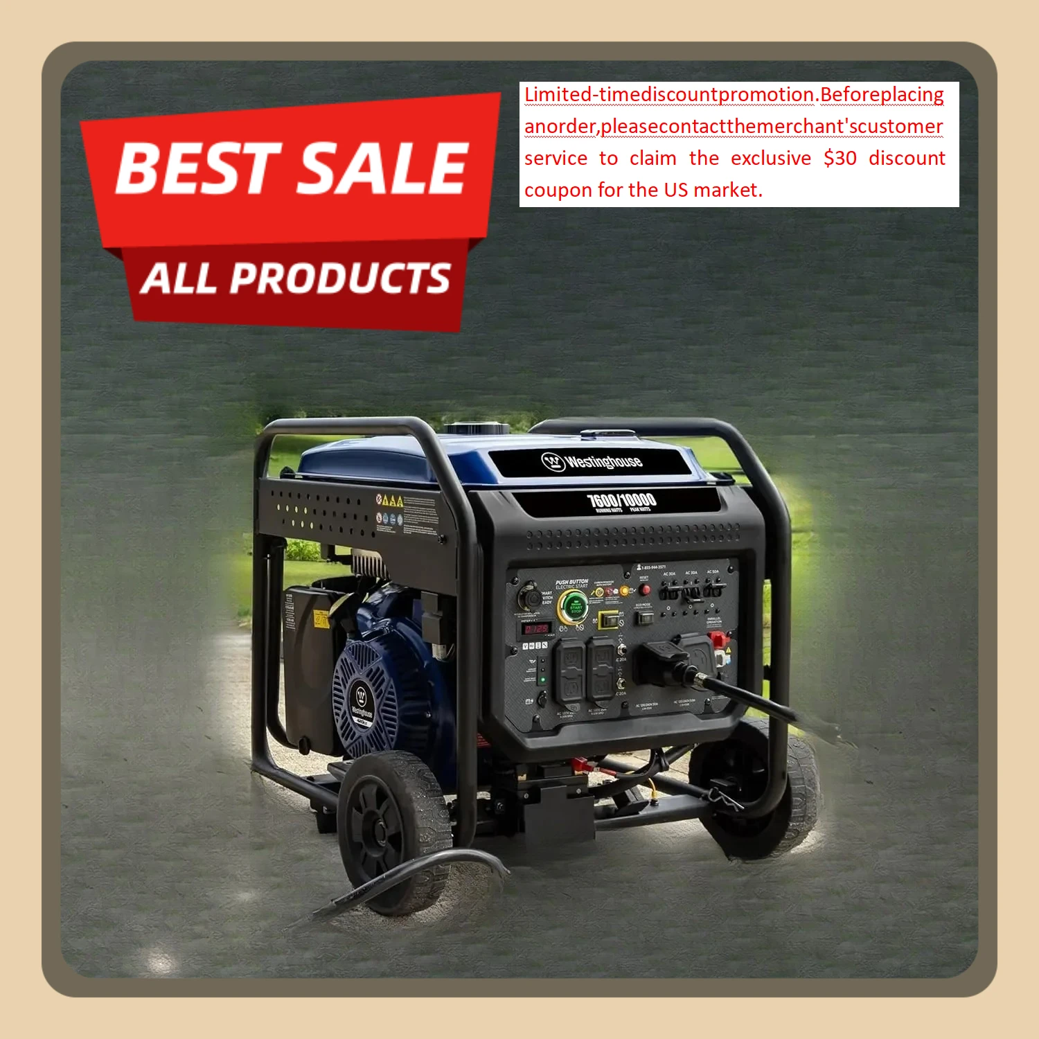 [XMSJ-مخزون محدود، اشتر الآن! ] 10000 ذروة وات مولد عاكس محمول بإطار مفتوح، تشغيل كهربائي عن بعد مع خنق تلقائي، Tra