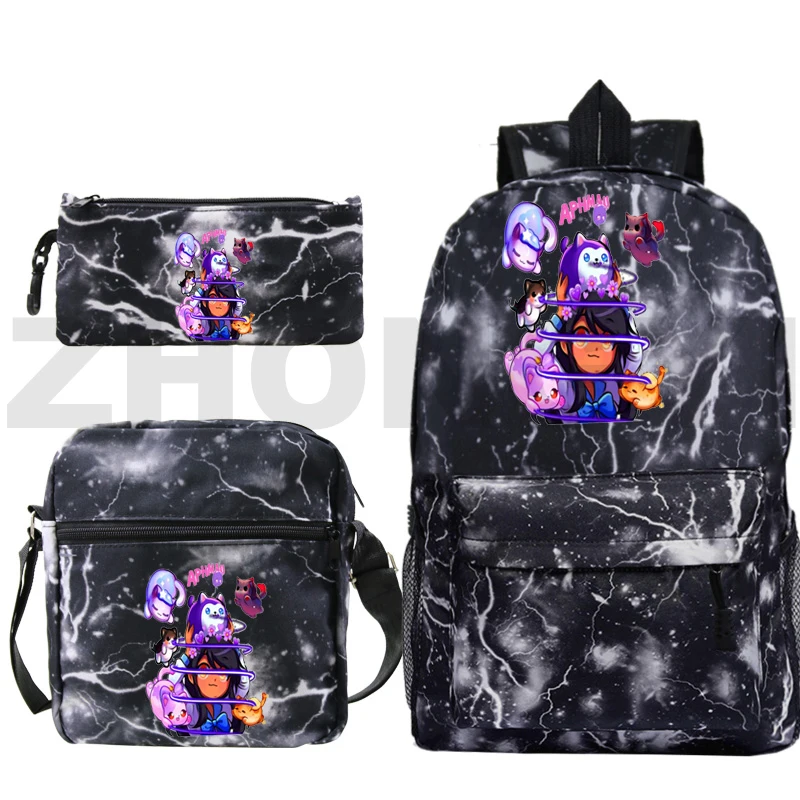 Aphmau mochila escolar de grande capacidade para homens, mochila de lona anime como mochila de gato para adolescente, moda, 3 em 1