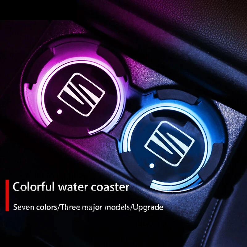 Car Luminous Water Cup Coaster Led Atmosphere Light Accessories for Seat Altea Xl Leon cupra FR 5f Ibiza 6l 6j 1p MK1 Mk2 Mk3