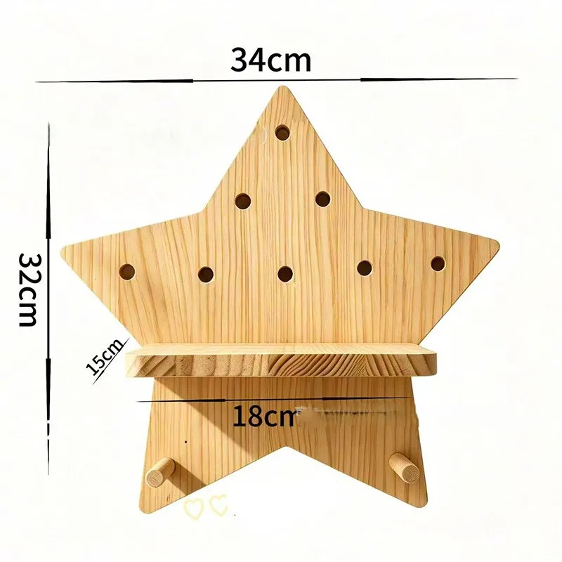 Nordic Style Pine Wood Star-Shaped Wall Shelf, Living Room Wall Green Plant and Book Storage Rack
