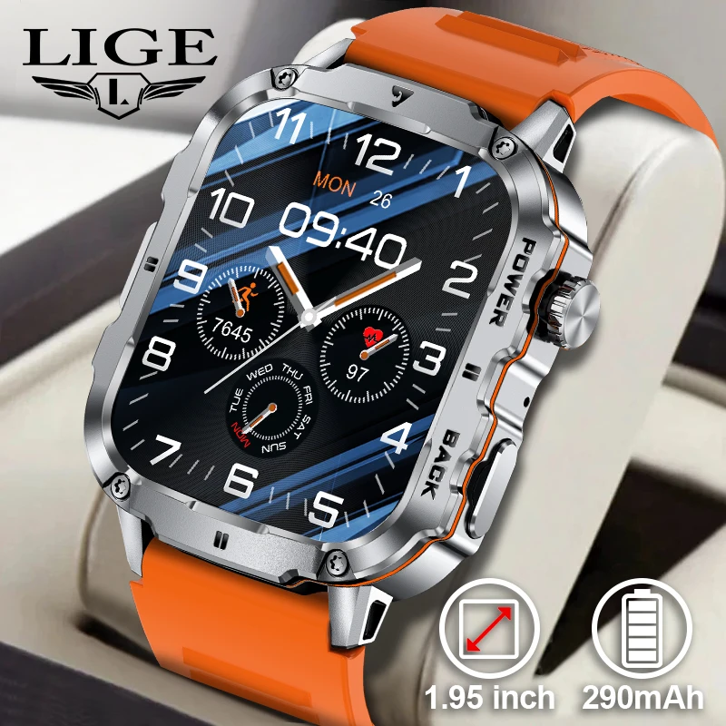 

LIGE Outdoor Military Sports Smart Watch Men Women Fitness Track Heart Rate Blood Oxygen Waterproof BT Call 1.95-Inch Smartwatch