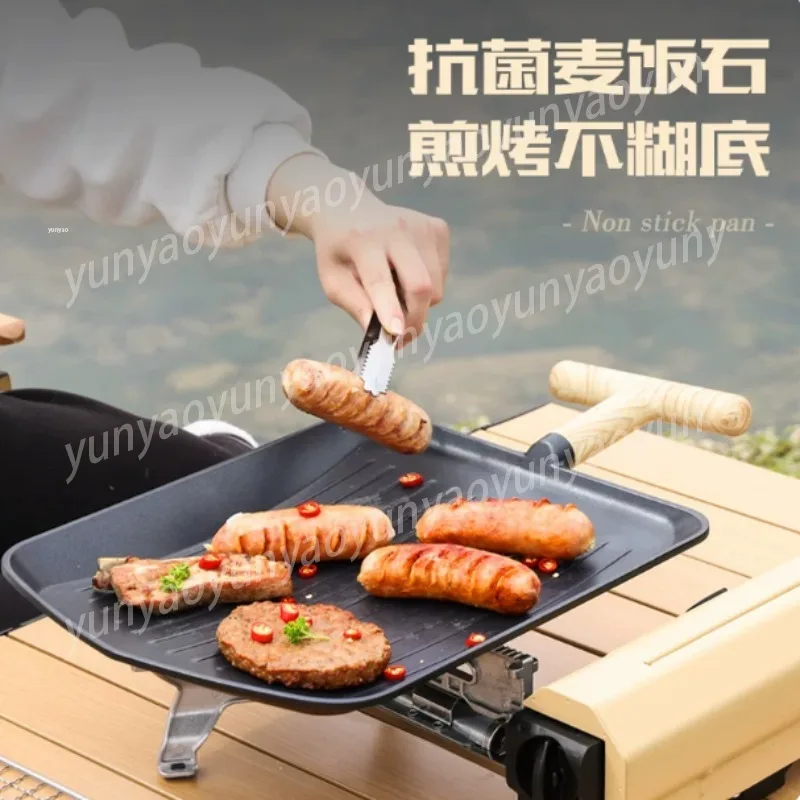 Non-Stick Fry Grill Pan, Portable BBQ Griddle  Camping Home Meat Roaster Plate view 4