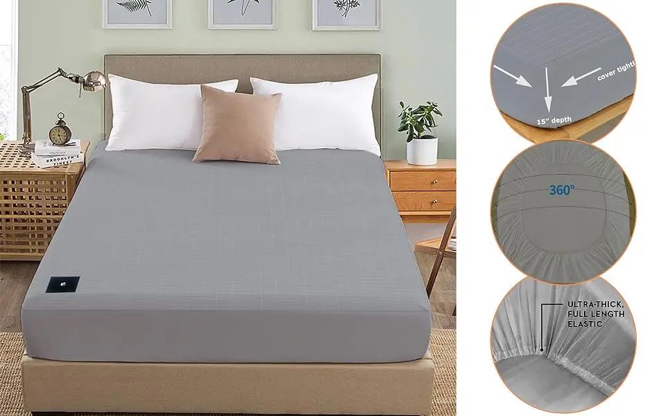 MAXSHARER Earthing 160*200*30cm Fitted Sheet Organic Cotton with Conductive Silver Fiber Grounding Bed Sheet for Nature Wellness