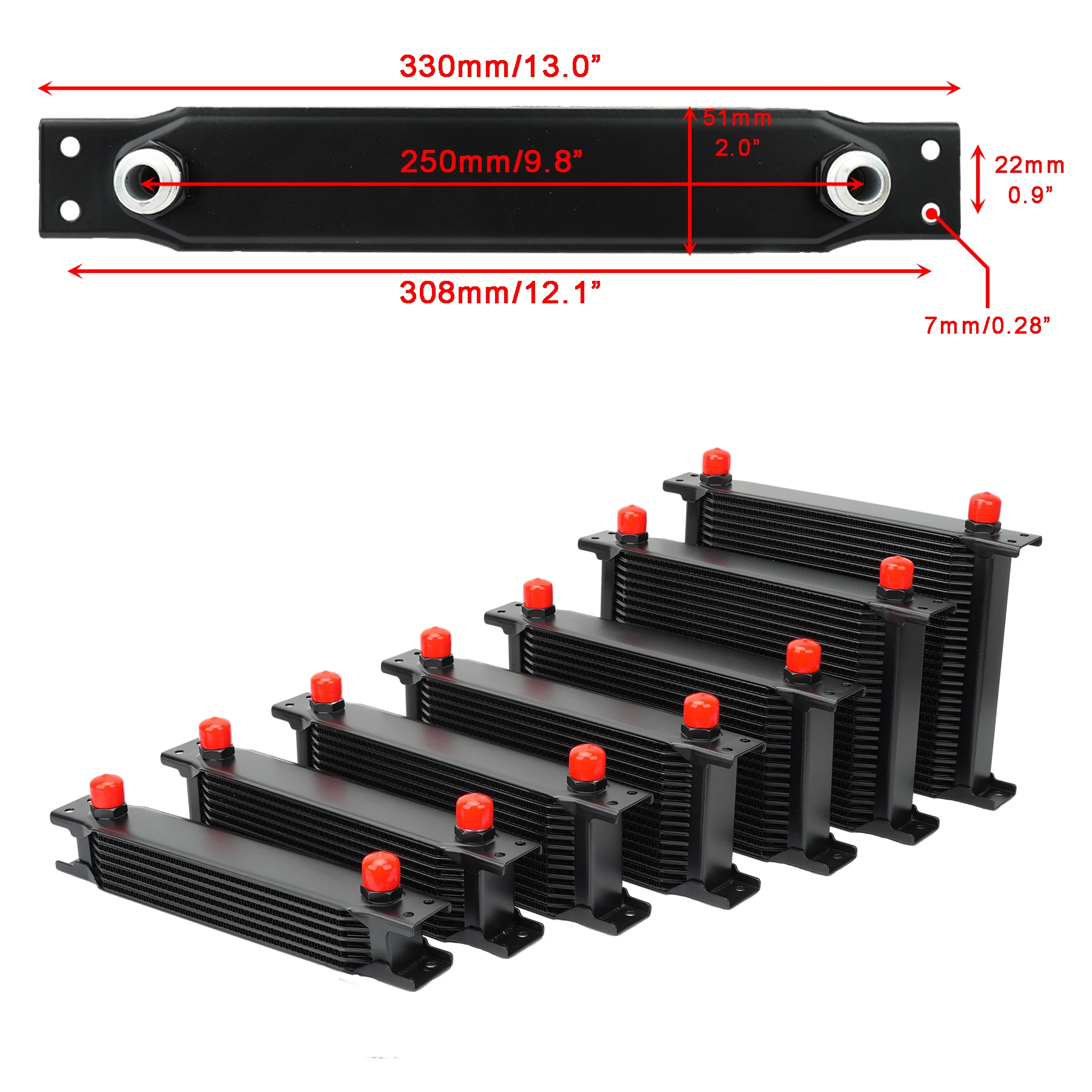 AN10 Oil Cooler Radiator for British Type Universal Stacked Plate 7/10/13/16/19/25/30 Rows Aluminum Transmission Oil Cooler Kit