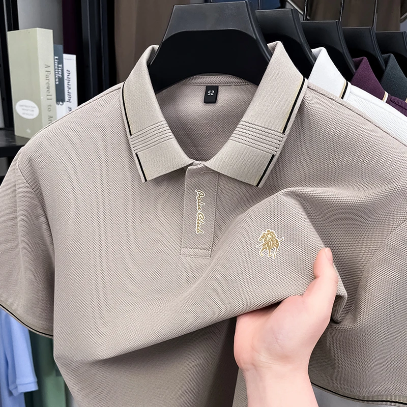 أزياء العلامة التجارية المهر المطرزة قصيرة الأكمام قميص بولو الرجال الصيف 100% القطن الخالص الراحة الراقية الأعمال تي شيرت غير رسمي