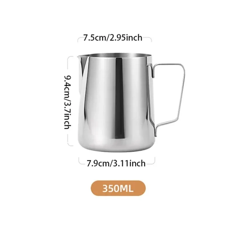

Stainless steel coffee latte with handle, pointed tip, milk melting cup for latte and cappuccino, available in three sizes