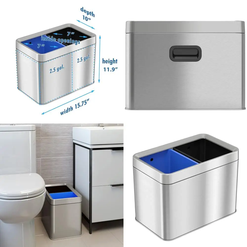 

20-литровая двухсекционная мусорная и раздельная урна из нержавеющей стали со съемными контейнерами для дома или офиса