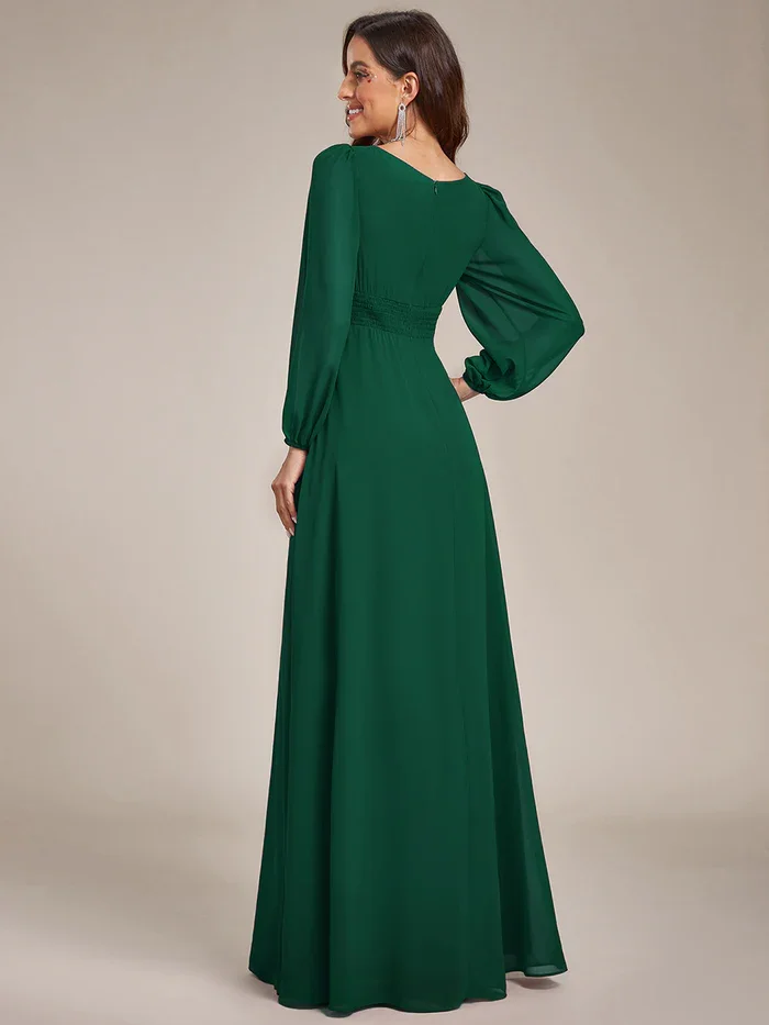 Ever Pretty 2023 Round Neck Chiffon High Empire Waist Puff Sleeve Mother Dress, Long Lantern Sleeves bridesmaid dresses